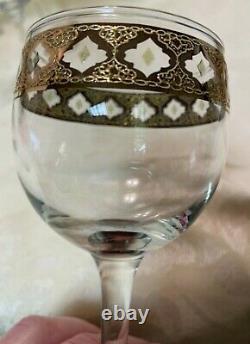 Vintage Mid Century Culver Valencia Glass Decanter & 8 Stemmed Wine Glasses