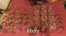 Vintage Mid-Century Gold Rimmed Stemware Set 30+ incl rare Shrimp cocktail