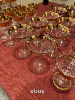 Vintage Mid-Century Gold Rimmed Stemware Set 30+ incl rare Shrimp cocktail Vintage Mid-Century Gold Rimmed Stemware Set 30+ incl rare Shrimp cocktail