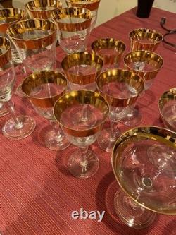 Vintage Mid-Century Gold Rimmed Stemware Set 30+ incl rare Shrimp cocktail