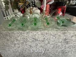 Vintage Mid Century Green Crystal Glasses Set of 5 (3 Wine 2 Champagne)