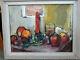 Vintage Mid Century Modern Still Life w Fruit Candle Wine Glass Acrylic on Paper