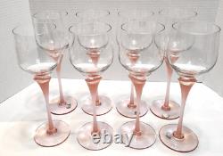 Vintage Mikasa Sea Mist Coral Frosted Stem Wine Glasses Set 8 Blown Glass