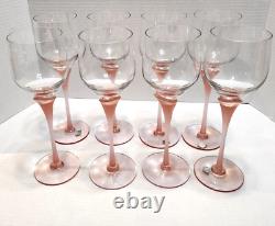 Vintage Mikasa Sea Mist Coral Frosted Stem Wine Glasses Set 8 Blown Glass