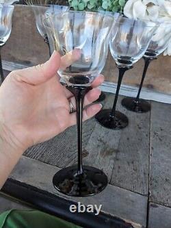 Vintage Mikasa Tulip Crystal Black Stemmed Wine Glasses (7)