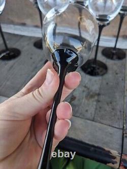 Vintage Mikasa Tulip Crystal Black Stemmed Wine Glasses (7)