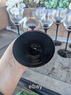 Vintage Mikasa Tulip Crystal Black Stemmed Wine Glasses (7)