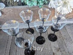 Vintage Mikasa Tulip Crystal Black Stemmed Wine Glasses (7)