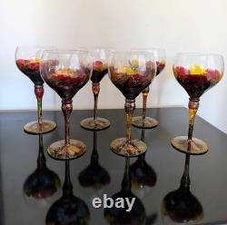 Vintage Monarch Crystal Monaco Hand-Painted Wine Glasses Set of 6