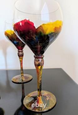 Vintage Monarch Crystal Monaco Hand-Painted Wine Glasses Set of 6