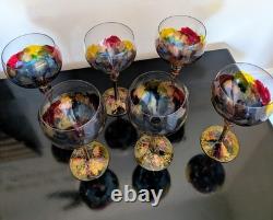 Vintage Monarch Crystal Monaco Hand-Painted Wine Glasses Set of 6
