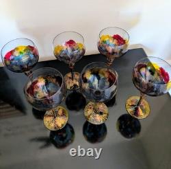 Vintage Monarch Crystal Monaco Hand-Painted Wine Glasses Set of 6