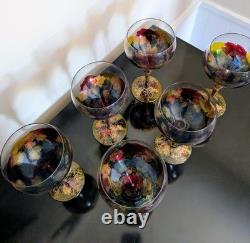 Vintage Monarch Crystal Monaco Hand-Painted Wine Glasses Set of 6
