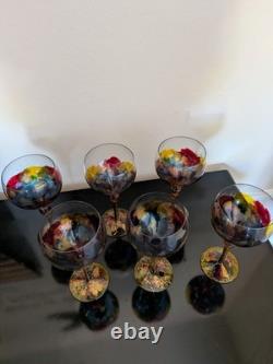 Vintage Monarch Crystal Monaco Hand-Painted Wine Glasses Set of 6
