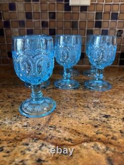 Vintage Moon & Star Blue Glass Wine Goblets 4.5 Set of 7