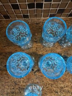 Vintage Moon & Star Blue Glass Wine Goblets 4.5 Set of 7