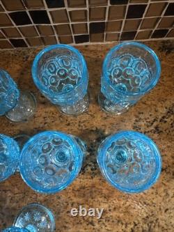 Vintage Moon & Star Blue Glass Wine Goblets 4.5 Set of 7
