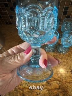 Vintage Moon & Star Blue Glass Wine Goblets 4.5 Set of 7