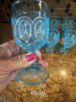 Vintage Moon & Star Blue Glass Wine Goblets 4.5 Set of 7