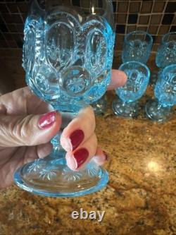 Vintage Moon & Star Blue Glass Wine Goblets 4.5 Set of 7