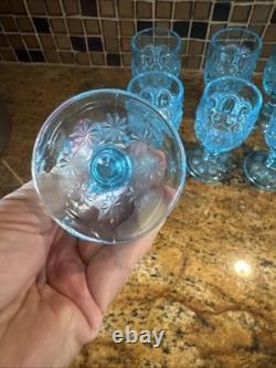 Vintage Moon & Star Blue Glass Wine Goblets 4.5 Set of 7