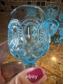 Vintage Moon & Star Blue Glass Wine Goblets 4.5 Set of 7