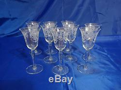 Vintage Morgantown Glass Works VIRGINIA 9 Etched Urn/Floral Optic Wine Glasses