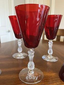 Vintage Morgantown PLANTATION Ruby Red Crystal Wine / Water Pineapple Stem 8443