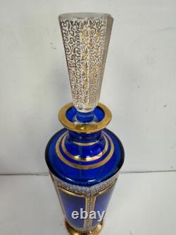 Vintage Moser Bohemian Blue Crystal Wine Cordial Glass 11.5 H withGold Accents