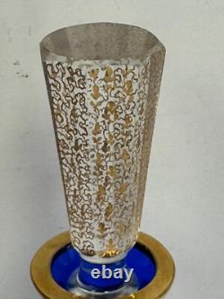 Vintage Moser Bohemian Blue Crystal Wine Cordial Glass 11.5 H withGold Accents