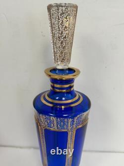 Vintage Moser Bohemian Blue Crystal Wine Cordial Glass 11.5 H withGold Accents