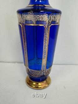 Vintage Moser Bohemian Blue Crystal Wine Cordial Glass 11.5 H withGold Accents