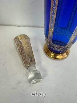Vintage Moser Bohemian Blue Crystal Wine Cordial Glass 11.5 H withGold Accents