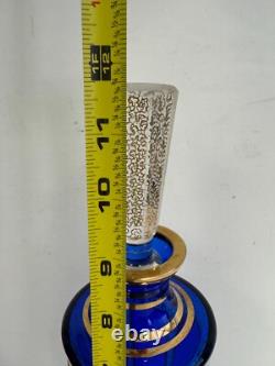 Vintage Moser Bohemian Blue Crystal Wine Cordial Glass 11.5 H withGold Accents