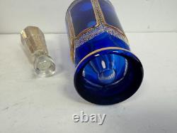 Vintage Moser Bohemian Blue Crystal Wine Cordial Glass 11.5 H withGold Accents