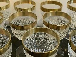 Vintage Moser Czech Cut Crystal Wine Glasses with Gold Rim Set of 11