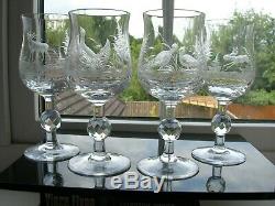 Vintage Moser Forest Animals Hand Engraved Four Wine Glasses 225mls
