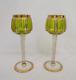 Vintage Moser GREEN CABOCHAN 8 Panels Bohemian Wine Glass Pair GOLD Set of 2