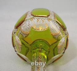 Vintage Moser GREEN CABOCHAN 8 Panels Bohemian Wine Glass Pair GOLD Set of 2