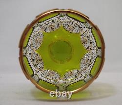 Vintage Moser GREEN CABOCHAN 8 Panels Bohemian Wine Glass Pair GOLD Set of 2