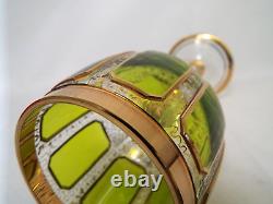 Vintage Moser GREEN CABOCHAN 8 Panels Bohemian Wine Glass Pair GOLD Set of 2