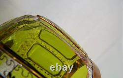 Vintage Moser GREEN CABOCHAN 8 Panels Bohemian Wine Glass Pair GOLD Set of 2
