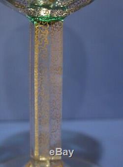 Vintage Moser  Unmarked Wine Stem Stemware Green Gold