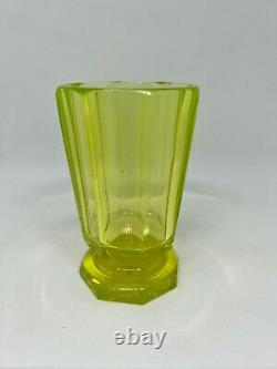 Vintage Moser Wine Glass/Vase In Uranium Vaseline Karlsbad Glass