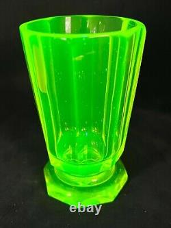 Vintage Moser Wine Glass/Vase In Uranium Vaseline Karlsbad Glass