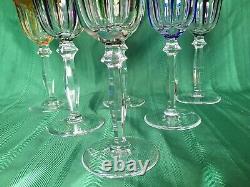 Vintage Multi-Color Bohemian Czech Crystal Cut To Clear Cordial Wine Glasses, 6