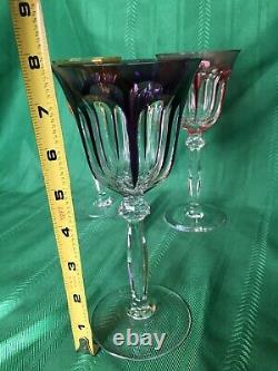 Vintage Multi-Color Bohemian Czech Crystal Cut To Clear Cordial Wine Glasses, 6