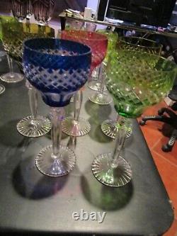 Vintage Multi Color Cut to Clear Bohemian Crystal Wine Glasses set of 5