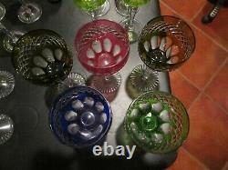 Vintage Multi Color Cut to Clear Bohemian Crystal Wine Glasses set of 5