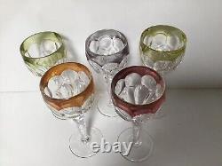 Vintage Multicolor Clear Cut Wine Glass Goblet For Gift Set of 5